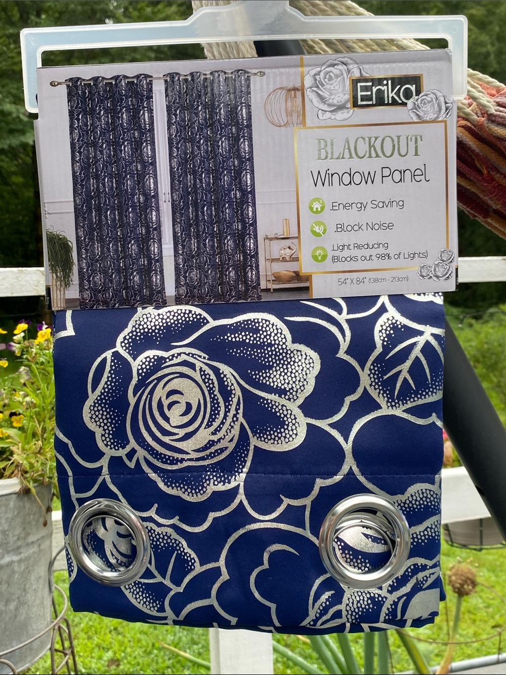 Erika Navy and Silver  Floral Blackout Curtain Single Panel 54 x 84